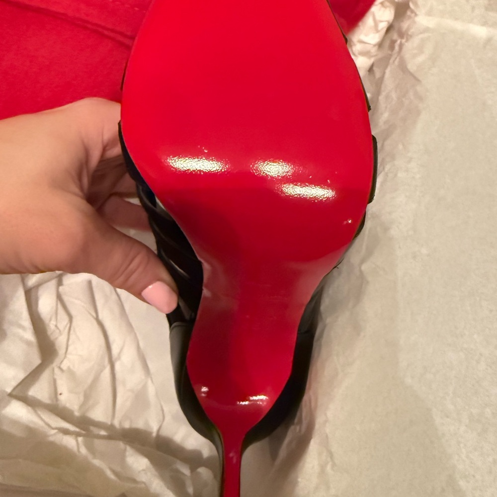 Christian Louboutin Black Gladiator leather suede bootie button heels - Picture 3 of 6
